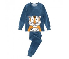 blauwe pyjama in fluweel met geborduurd tijgermotief maat 8 jaar
